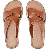 Luoika Women's Wide Width Flat Slides Sandals, Strapy Slide Sandal Slip on Dressy Summer Shoes for Women.