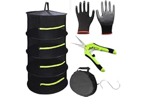 maexsktao Herb Drying Rack 2ft 4-Layer Mesh Hanging Dryer Net,Plant Drying Rack Green Zipper Can Dry Plants, Herbal, Hanging Drying net Banding Garden Scissors and Garden Gloves