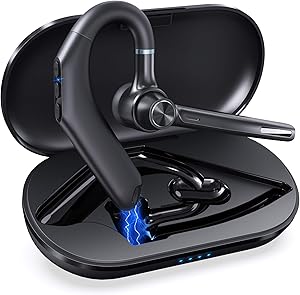 Bluetooth Headset Eumspo V5.0 Wireless Headset 48Hrs Playtime with 500mAh Charging Case Built-in Dual Mic Noise Cancelling Bluetooth Earpiece Hands-Free Wireless Earpiece for Driving/Office/Business