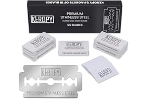 KEROPY Double Edge Safety Razor Blades-50 Count Premium Razor Blades, Surgical Stainless Steel with Chromium Coating&3X Sharper Edges, Zero Irritation, Fits Most of Safety Razors, Sensitive Skin Safe