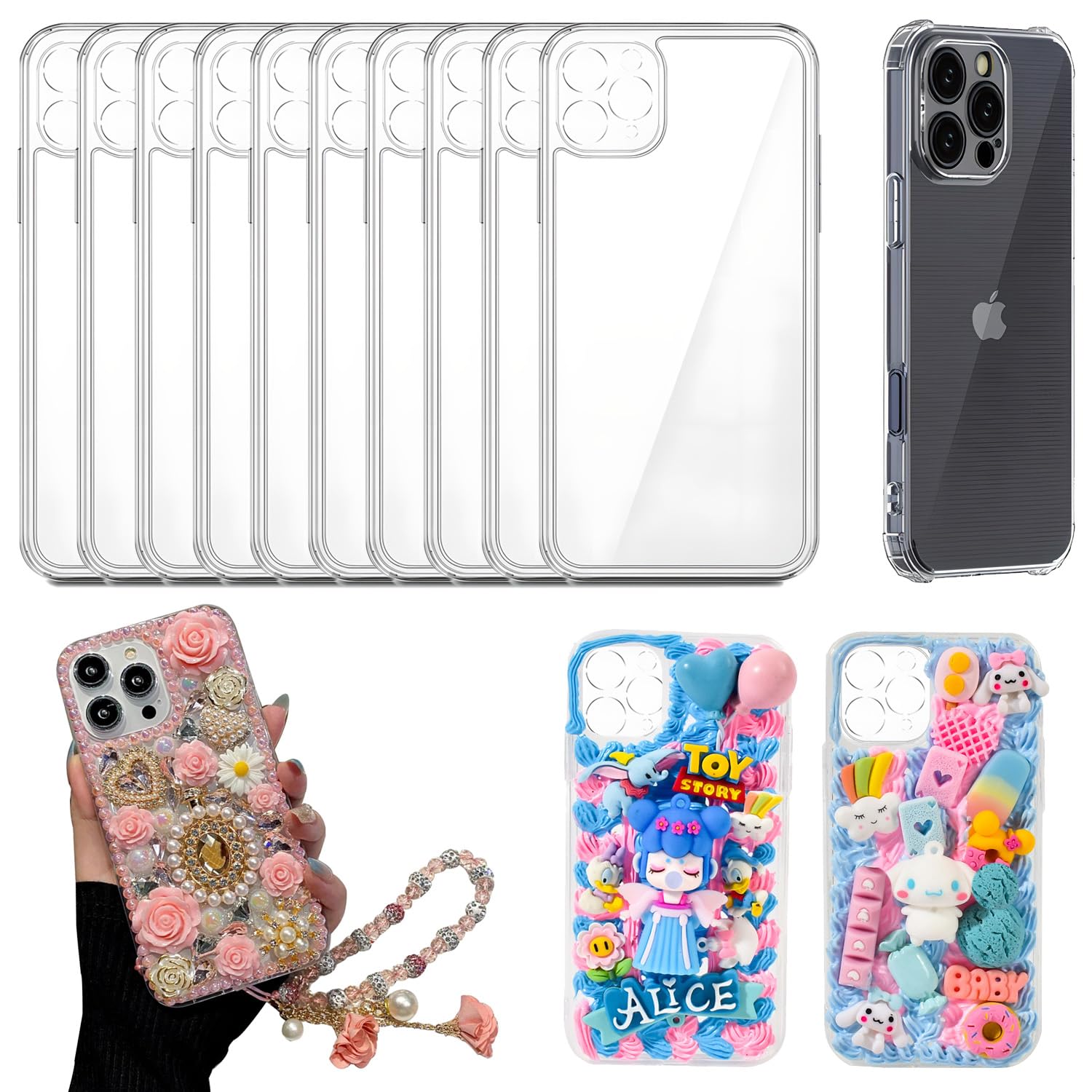 DIY Phone Junk Case for iPhone, 10 Pack Clear Cases, Crystal Transparent Junk Case Supplies (for iPhone 16 Pro)