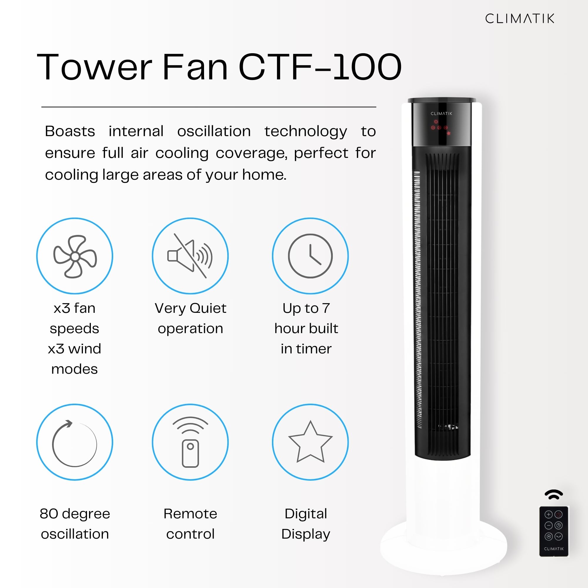 Mua Climatik Tower Fan 43-inch XL, Bladeless Internal Oscillation with ...