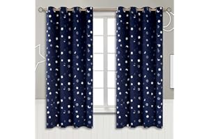 BGment Navy Blackout Curtains for Bedroom, Star Curtains with Moon for Kids Room, Thermal Insulated Room Darkening Drapes with Grommet for Nursery Girl Boy Baby, 2 Panels of 52 x 63 Inch