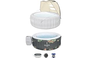Bestway SaluSpa Sun Shade Canopy Bundled with Aruba SaluSpa Inflatable Outdoor Hot Tub with 110 Soothing AirJets and Insulated Cover