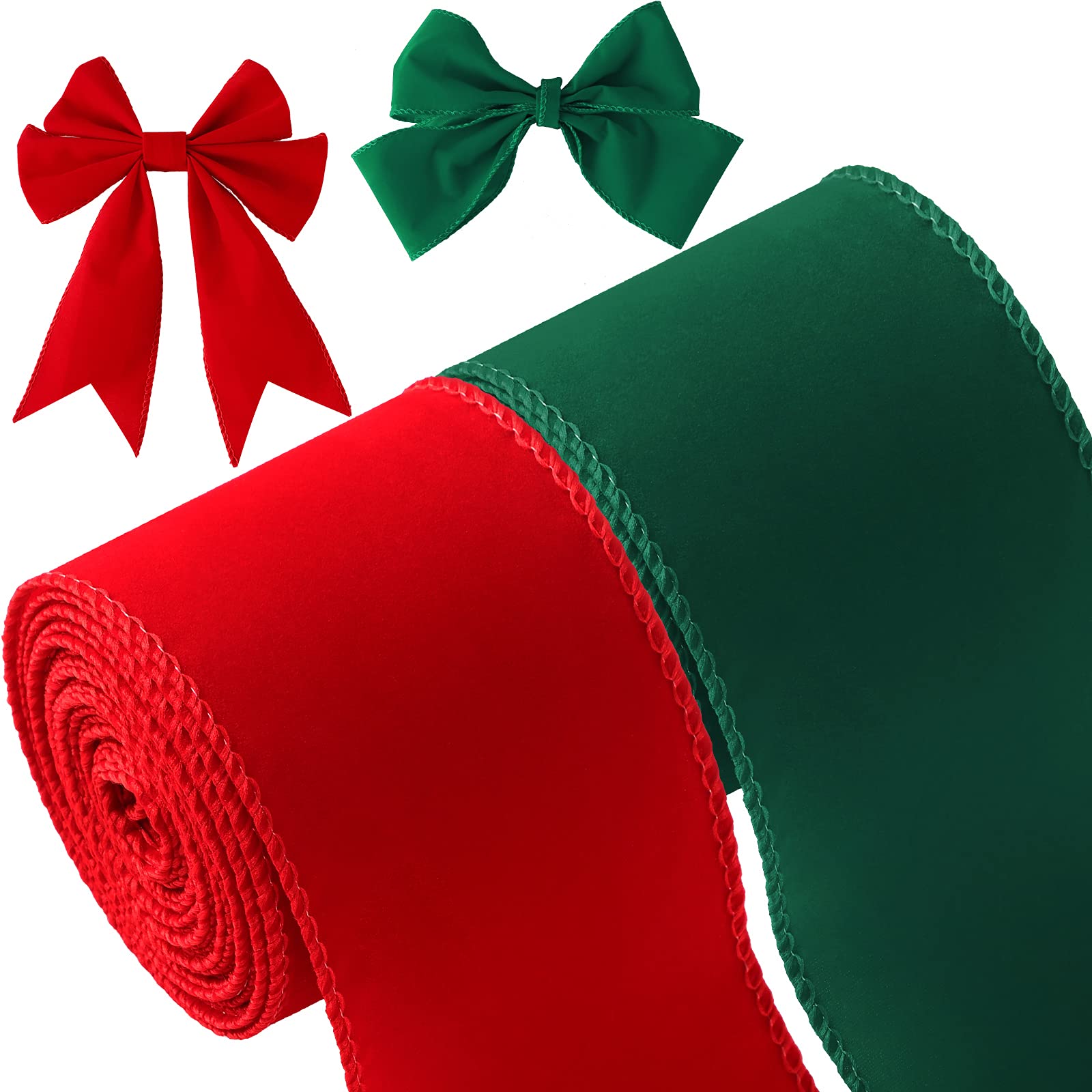 2 Rolls 2.5 Inch 10 Yards Christmas Velvet Ribbon Single Face Christmas Plain Velvet Ribbon for Gift Wrapping Crafts Xmas Wreath Tree Decor(Red, Green)