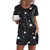 Ekouaer Women's Pajama Sets Short Sleeve Pjs 2 Piece Top and Shorts Sleepwear Comfy Soft Lounge Sets with Pockets