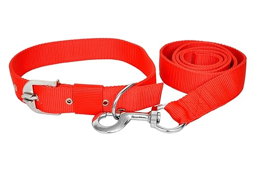 VIP COLLECTION Strong Nylon Everyday Dog Collar Leash Set Color - Red Small