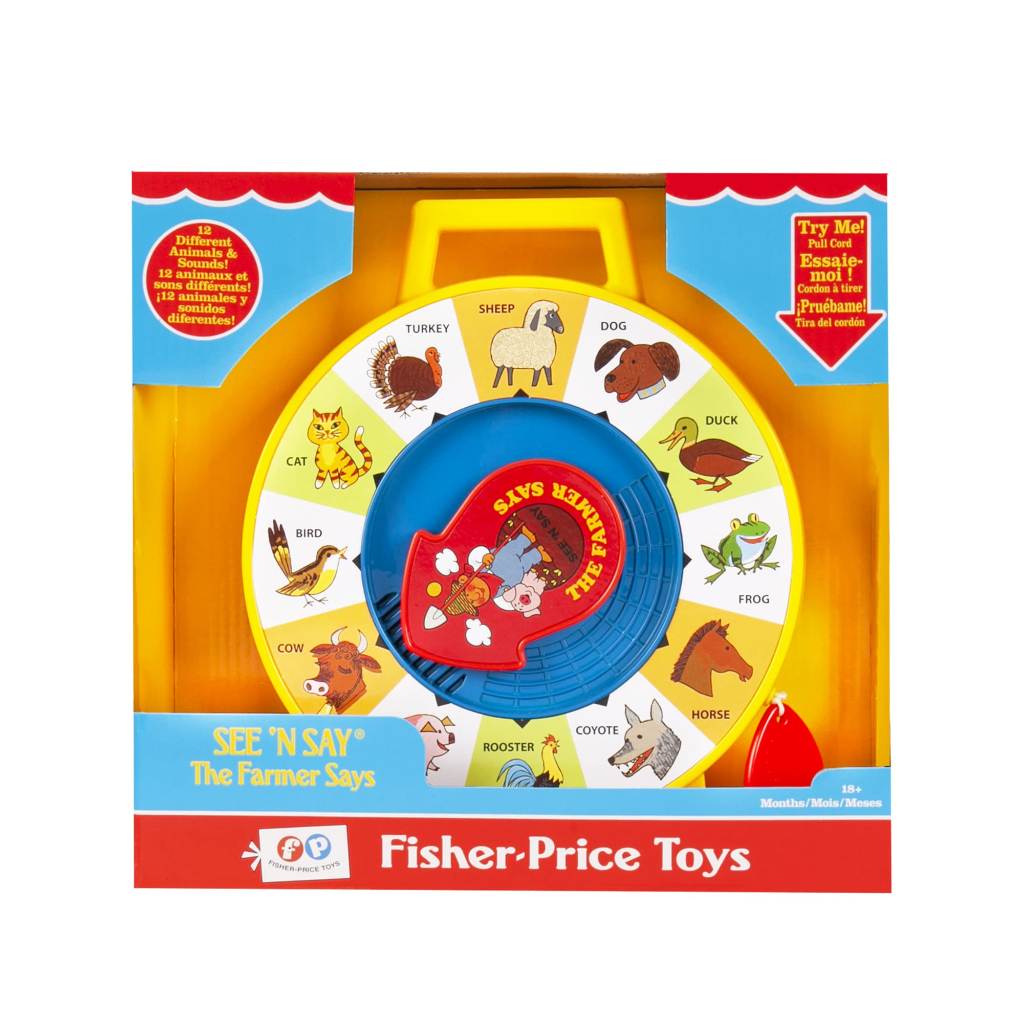 Fisher Price Classics - Farmer Says See 'n Say - Vintage Learning Toy, Sounds and Animals, Interactive Retro Game for Kids, Girls, Boys, Baby, Preschoolers, Toddlers, Unisex Ages 18 Months +