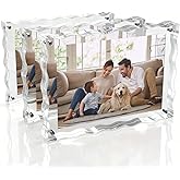 3 Pack Acrylic Picture Frame, 4x6inch Magnetic Picture Frames with 10+10mm Thick Block, Double Sided Magnetic Acrylic Frame for Family Memories, Perfect for Home Office Decor (Floral Edge, 4x6)