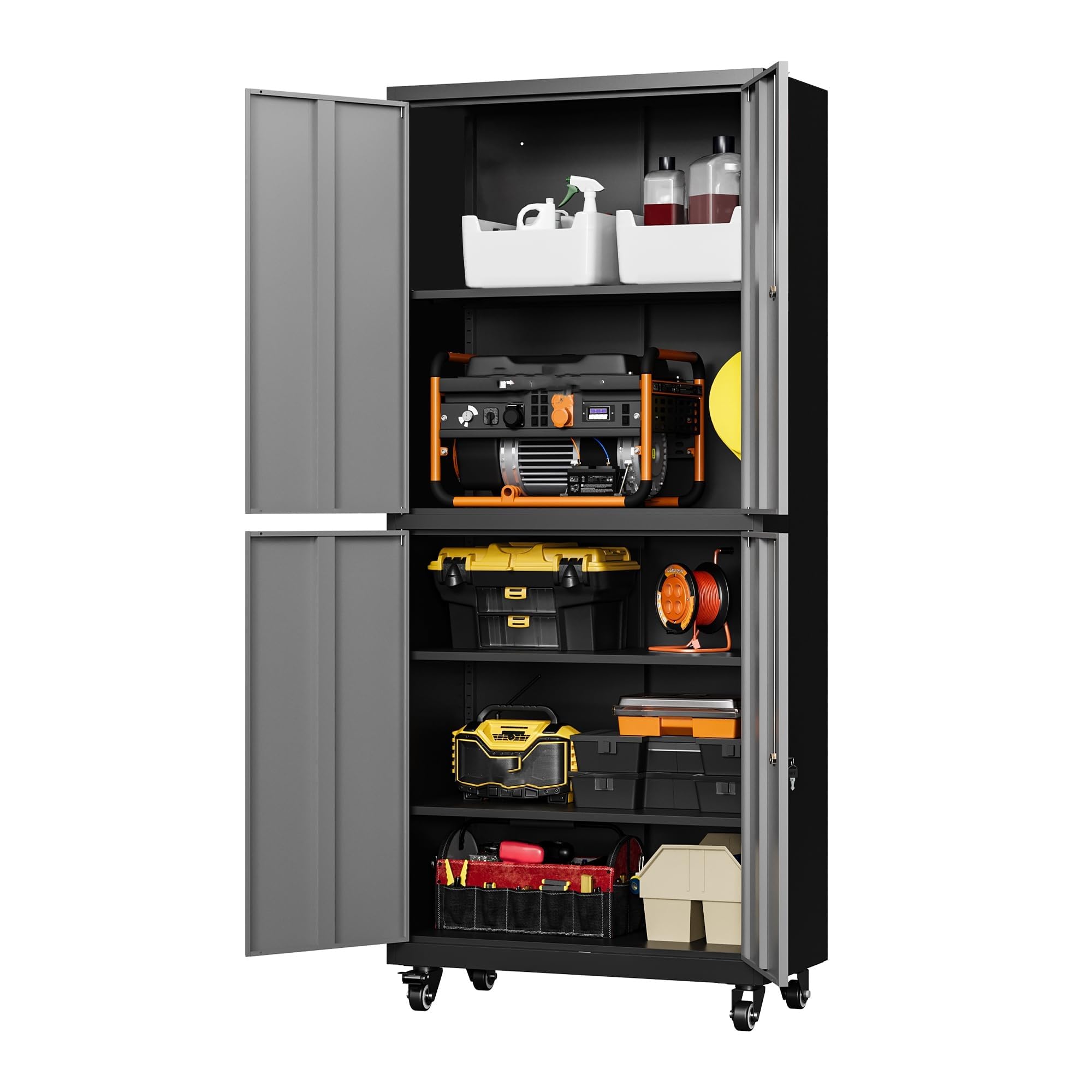 Letaya Metal Garage Storage Cabinet with Wheels,Steel Tool Rolling Cabinets with Lock Door and Adjustable Shelves fro Home Utility Organization Room (1PC-Black Gray)