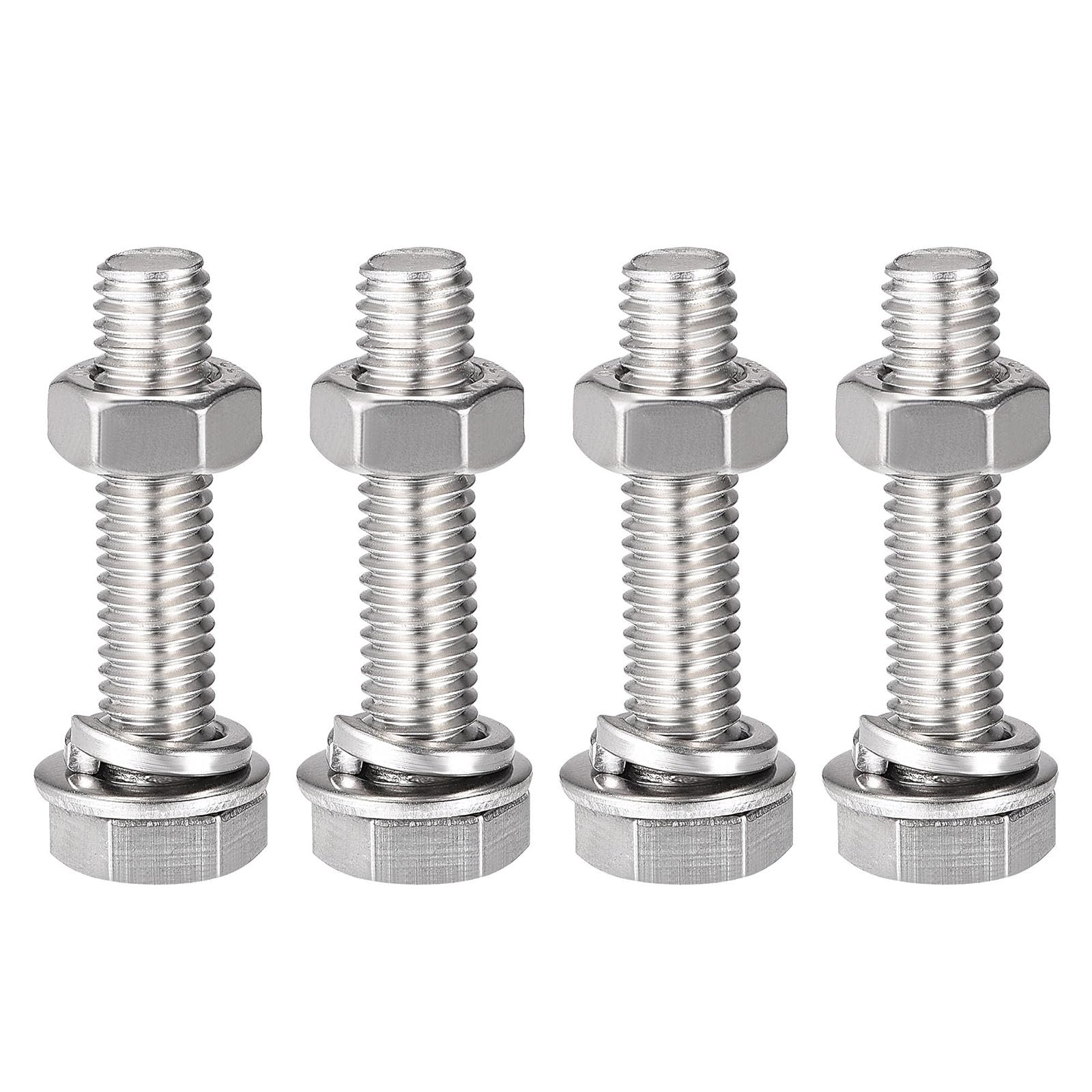 TOP-VIGOR 4Pcs M8 x 35mm Hex Head Screws Bolts, Nuts, Flat & Lock Washers Kits, 304 Stainless Steel Fully Thread Hexagon Bolts for DIY Bike Motorcycles Repair