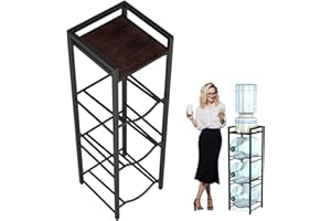 BETSEO 4-Tier Water Jug Holder, Water Cooler Jug Rack, 5 Gallon Water Jug Dispenser Stand (4-Tier with Shelf Walnut Color)