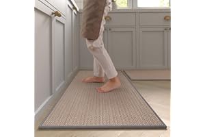 MontVoo Kitchen Rugs and Mats Washable [2 PCS] Non-Skid Natural Rubber Kitchen Mats for Floor Runner Rugs Set for Kitchen Floor Front of Sink, Hallway, Laundry Room 17"x30"+17"x47" (Granny Grey)