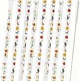 NIEITRK 12 PCS Clear & Pumpkin Reusable Straws,9 Inch Festival Drinking Supplies with Cleaning Brush for Mason Jar, Tumbler, Family or Party Favors