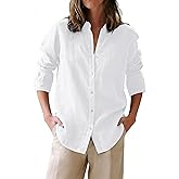 siliteelon Button Down Shirts for Women Oxford Shirt Cotton Dress Shirts Collared Long Sleeve Wrinkle Free Blouse Tops