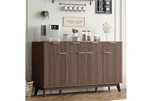 Garvee 60'' Fluted Sideboard Buffet Cabinet, Modern Storage Cabinet with Drawers & Adjustable Shelves, Wooden Console Table f