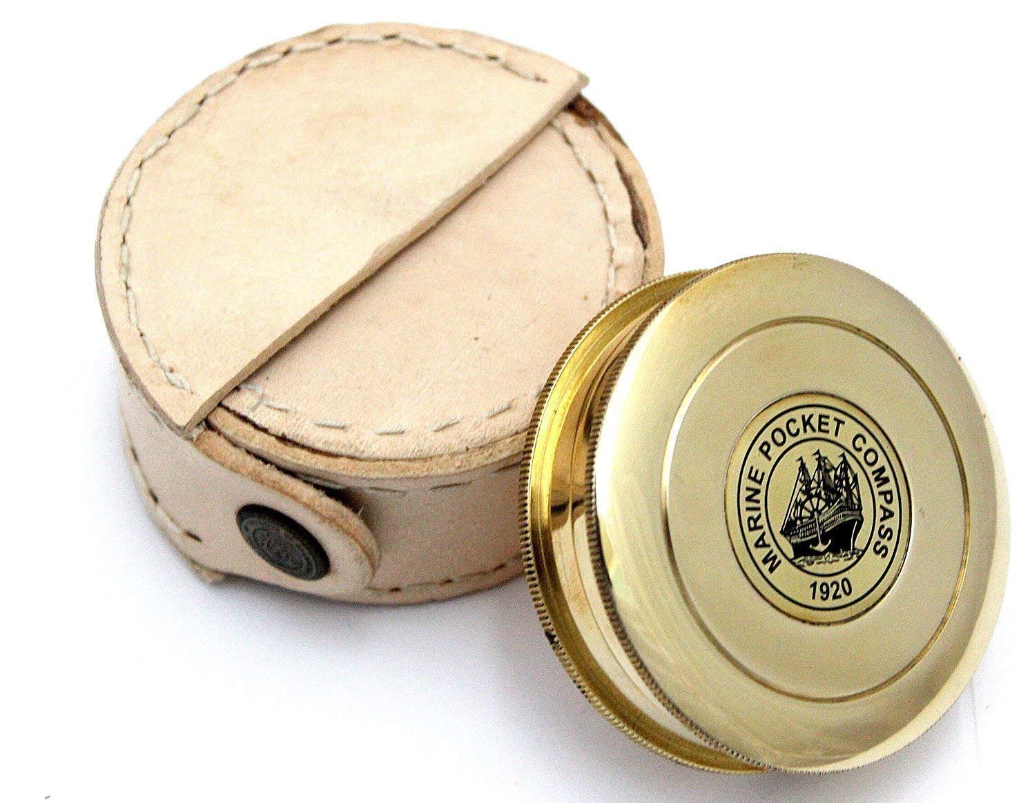 Nautical Robert Frost Poem Compass Pocket Compass w Round Leather Case