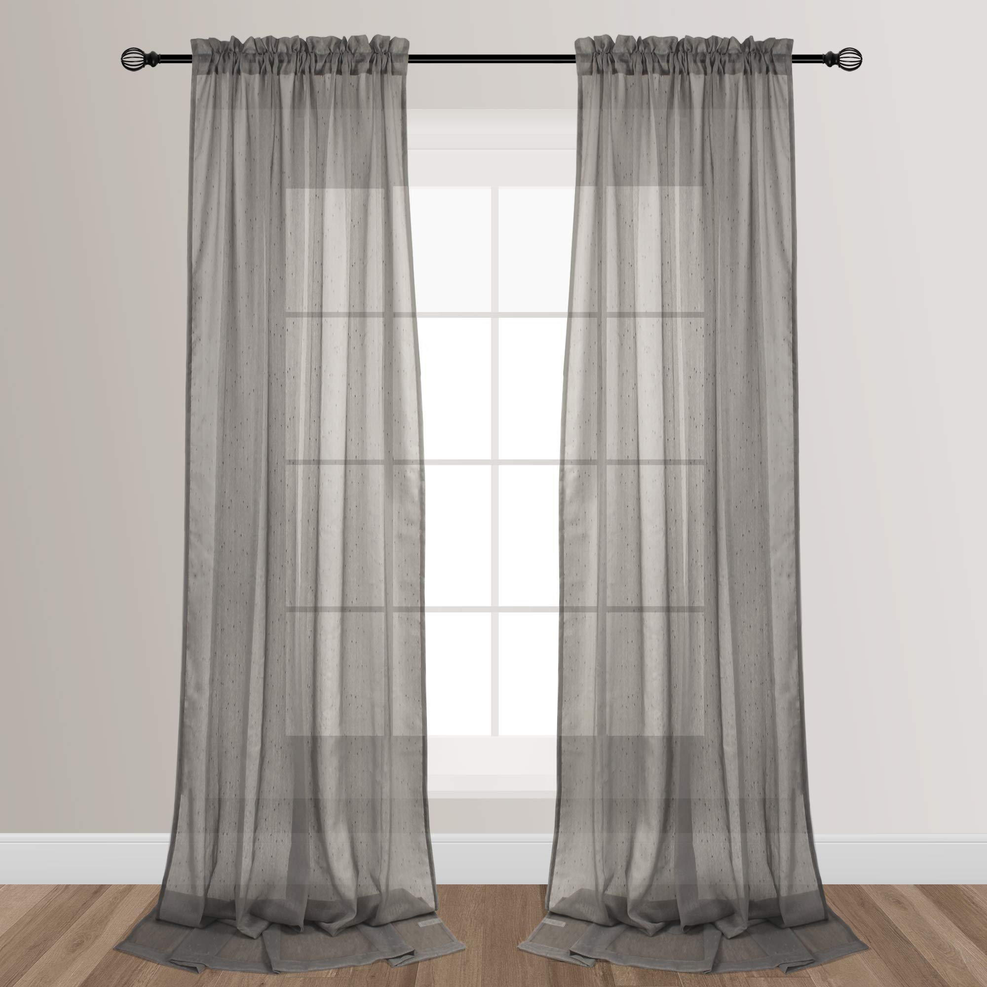 VOILYBIRD Grey 108 Inches Sheers Extra Long See Through Sheer Curtains for Living Room Rod Pocket at Top Rainy Design, W52 x L108, 2 Panels