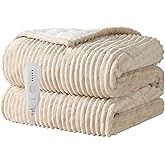 Texciting Heated Blanket Electric Throw 50”X60”-Heating Blanket with 5 Heat Settings-3 Hours Auto Off,ETL Certified,Machine Washable (Beige)