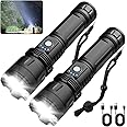 Rechargeable Flashlight 300,000 Lumens, 2 Pack Super Bright LED Flashlight High Lumen, USB Rechargeable Powerful Flashlight w