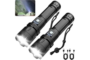 Rechargeable Flashlight 300,000 Lumens, 2 Pack Super Bright LED Flashlight High Lumen, USB Rechargeable Powerful Flashlight w
