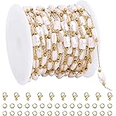 UMAOKANG 4 Meters Gold Plated Stainless Steel Jewelry Chain Roll Diamond Cut Beige Crystal Chains Bulk with Jump Rings Lobster Clasps