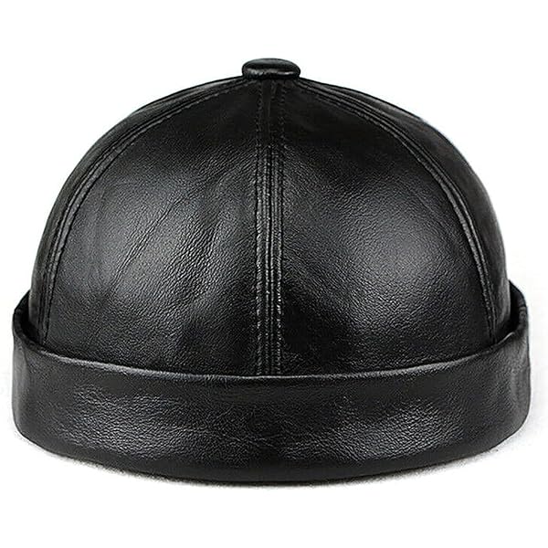 JGHJ Men Genuine Leather Skullcap, Sailor Cap Hat Beanie
