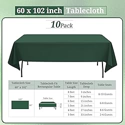 10 Pack Hunter Green Tablecloths for 6ft Rectangle
