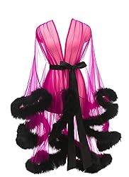 Tulle Feather Robes for Women Sexy Sheer Mesh Fur