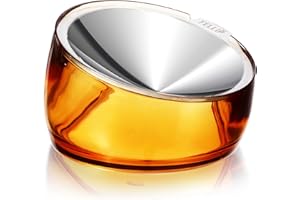 Felli Pet Oblik Anti Whisker Fatigue & Regurgitation Raised Cat Food Water Bowl, Tilted Stainless Steel Shallow Dish Dishwasher Easy Clean, Elevated Dry Wet Metal Feeder Slanted Plate (0.5Cups, Gold)