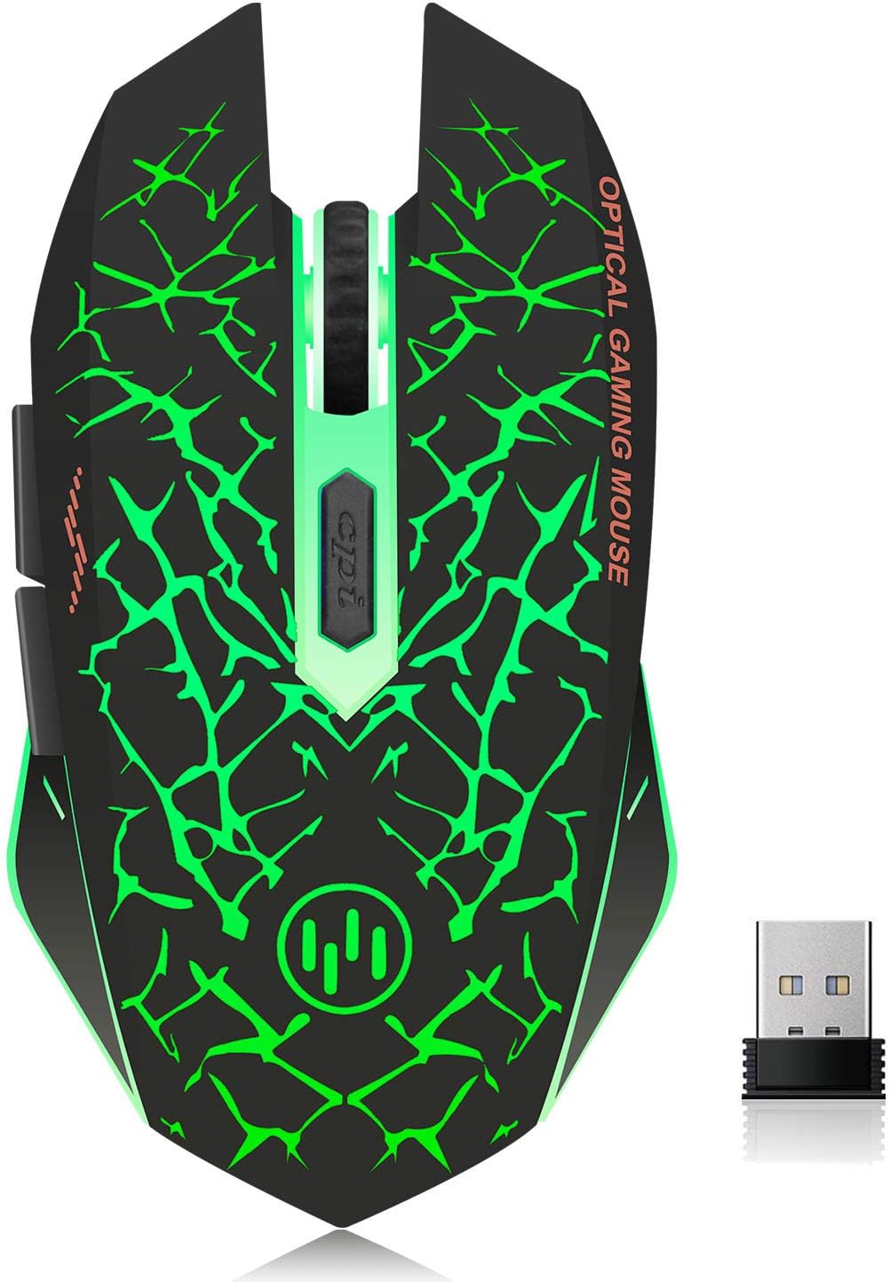 VEGCOO C12 Rechargeable Wireless Gaming Mouse Mice Silent Click Cordless Mouse 7 Smart Buttons PC Gaming Mouse Mice Advanced Technology with 2.4GHZ Up to 2400DPI (C12 Green)