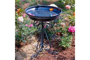 VEWOGARDEN Large Metal Bird Bath for Outside Garden Standing Birdbath with Folding Bracket for Outdoor Yard Patio Decor, Blue