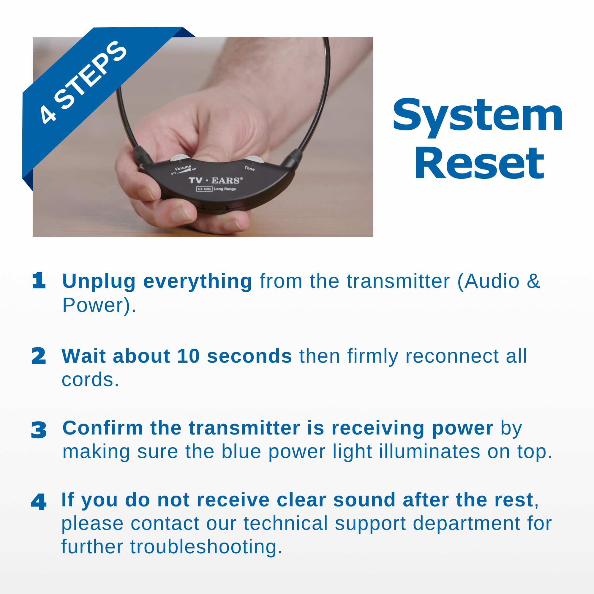 TV · Ears Long Range Digital Wireless Headset System, 5.8 GHz RF Transmitter Headsets for TV, Ideal for Seniors & with Hearing Difficulties, Works with a Wide Range of TV Brands, 1 Pair