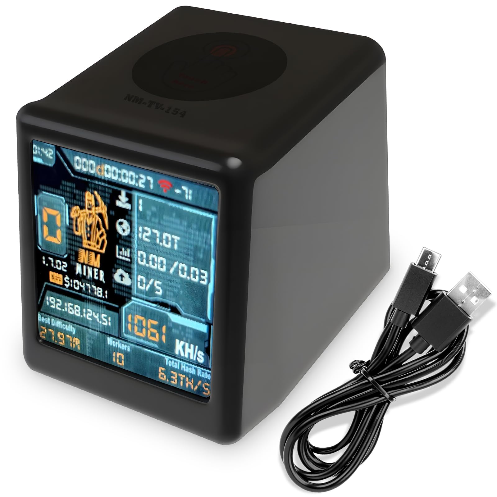 Photo 1 of Reiwudo Bitcoins Miner USB Miner 1060KH/s Desktop-Style V2 ESP32 Hashrate 1.54 Inch Smart Display Crypto Solo Lottery Miner Solo Mining 2000% Win Boost (Black)