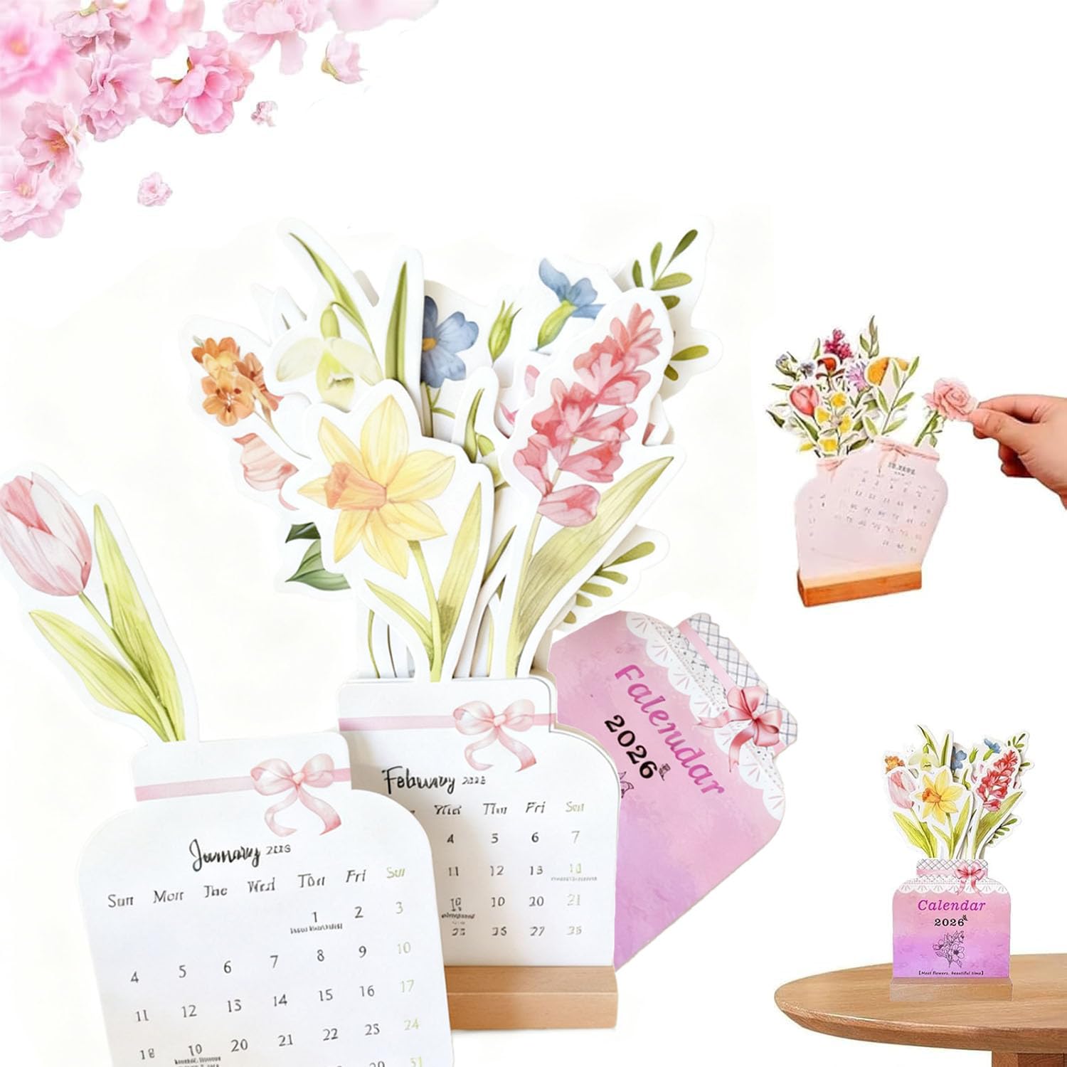 Photo 1 of 2026 Creative Floral Desk Calendar,Mini Flowers Standing Calendar,Small Desk Calendar - mini Standing Flip Decorative Flower calendar for Home, Office and Desk Accessories,Gift,Present (1PC)