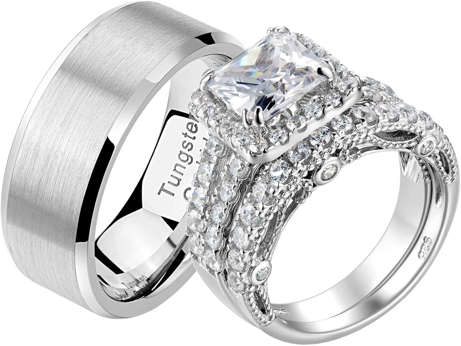 Wuziwen Bridal Set for Him and Her Sterling Womens Wedding Ring Cz Mens