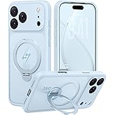 GolbinBox 360° Spin Magnetic Stand for iPhone 17 Pro Case, [Compatible with MagSafe] [Full Camera Protection] [16FT Military Drop Protection], Silm Translucent Matte Phone Case, Baby Blue