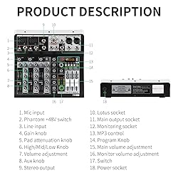 XTUGA KP4 4 Channel Audio Mixer, 16-Bit DSP Effect