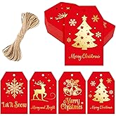 joycraft 60Pcs Merry Christmas Tags with String - 4 Styles Red Gold Foil Holiday Gift Tags, 3.3x2.1 in White Paper Winter Holiday Hangtags for Gift Wrapping, Bags, DIY Craft, Xmas Decor