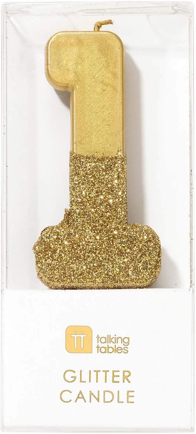 Gold Glitter Number one 1 Birthday Candle, Height 8cm, 3" - Image 3