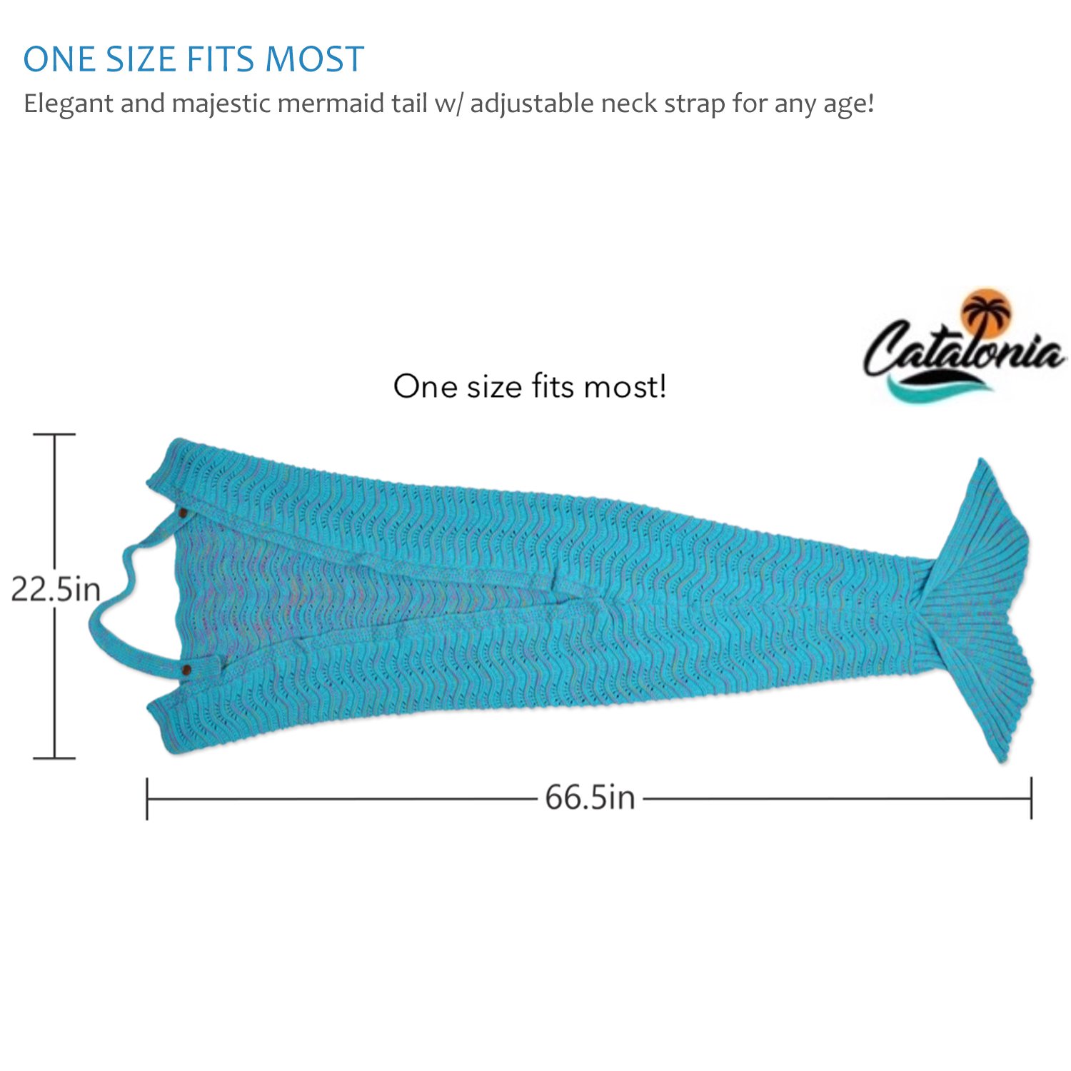 Mermaid Tail Blanket with Anti-Slip Neck Strap,Soft Knitted Mermaid Blanket Holiday Birthday Valentines Gift for Girls Women Adults Teens All Seasons Sleeping Bag Blue By Catalonia