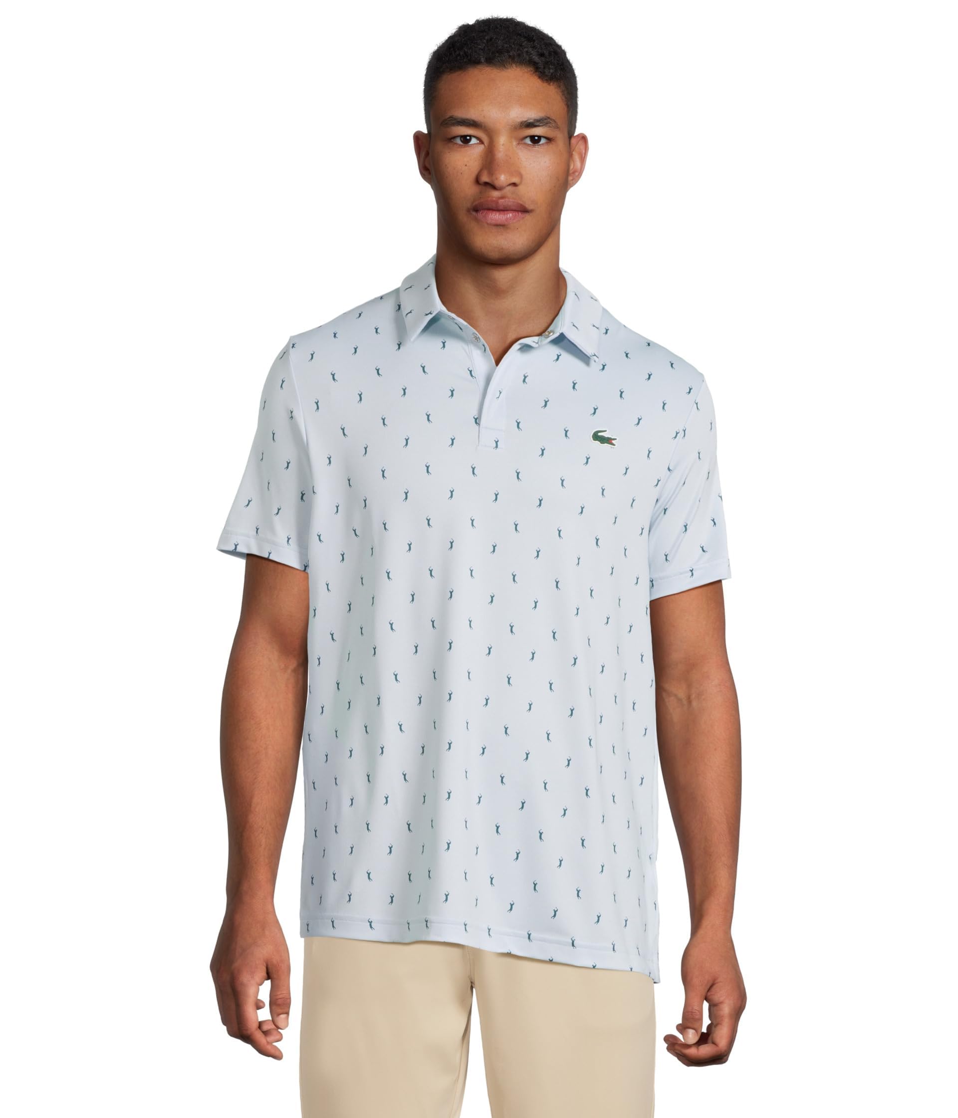 Lacoste Men’s Regular Fit UV Protect All-Over Print Golf Polo Shirt, Light Blue/White, 3X-Large