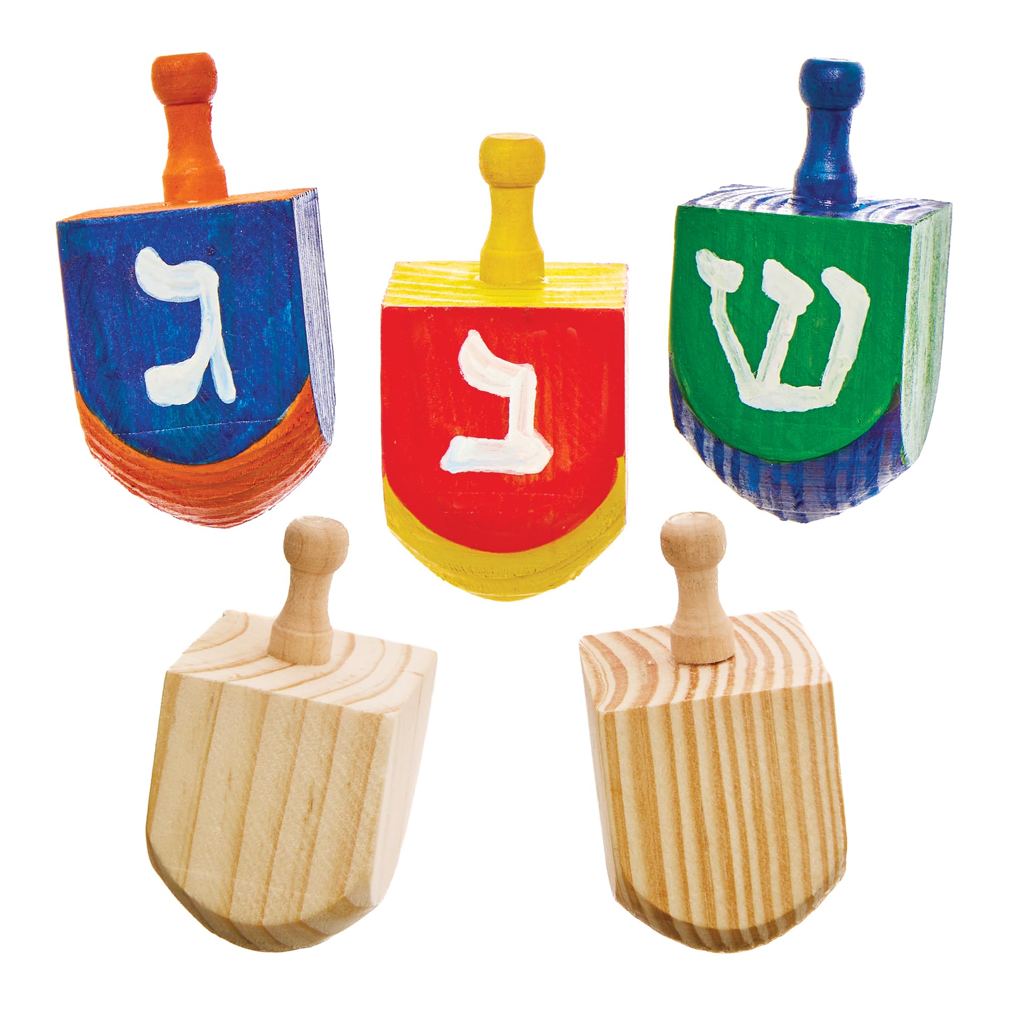 Baker Ross FX939 Wooden Dreidels - Pack of 5, Religious Education Arts and Crafts Kits for Kids
