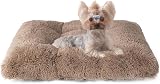 EHEYCIGA Fluffy Small Dog Crate Bed Calming Anti Anxiety Camel 60x45x7.5cm