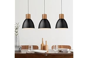 ELYONA 3 Pack Hammered Pendant Lights for Kitchen Island 7” Metal Solid Wood Hanging Light Fixtures Adjustable Height Farmhouse Pendant Lighting for Dining Room Bedroom Bar Office, Modern Black Small