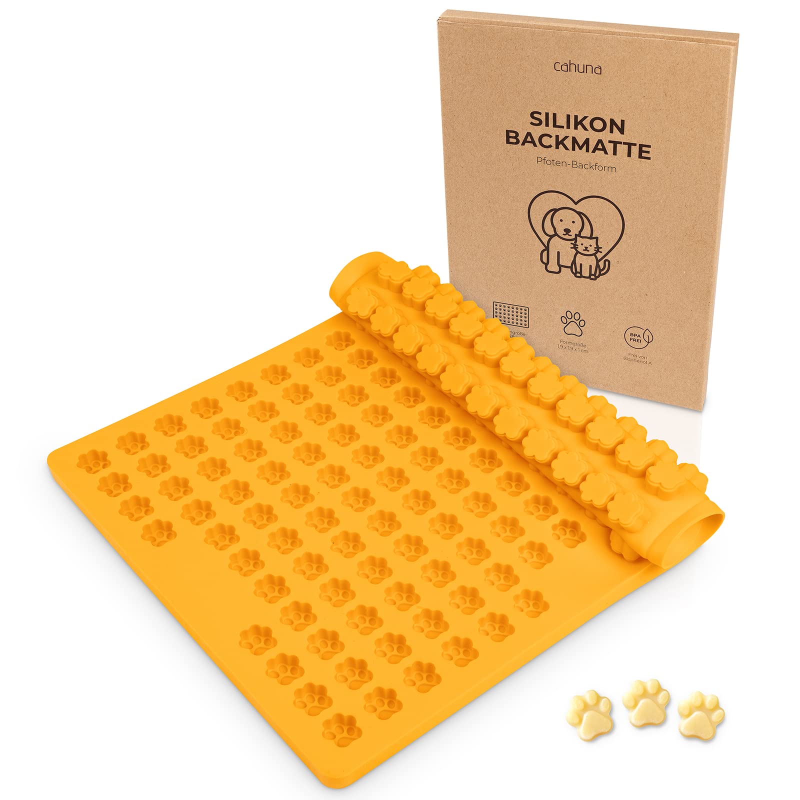 Cahuna Silicone Baking Mat for Dog Biscuits with Mini Paw - Baking Mould for Dog Treats BPA Free and with Rim - Reusable Baking Mat for the Oven - Includes Recipe