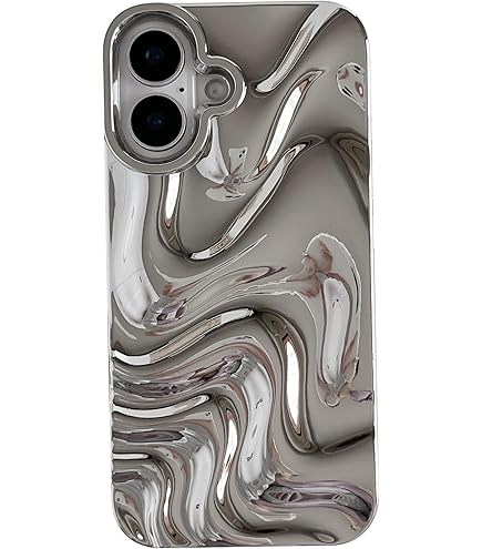 Caseative For IPhone 16 Pro Max Case,Water Ripple Pattern Curly Wave Frame Soft Phone Case White