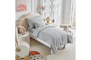 UOZZI BEDDING Toddler Bedding Set - 5 Piece Soft and Breathable Toddler Bed Set for Boys and Girls, Includes Quilted Comforter, Fitted Sheet, Flat Top Sheet, Standard Pillowcase and Toddler Pillowcase, Gray