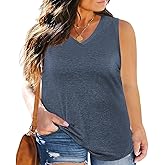 ForHailey Women's Plus Size Tank Top Summer V Neck Sleeveless Tee Shirts Casual Soft Loose Blouse
