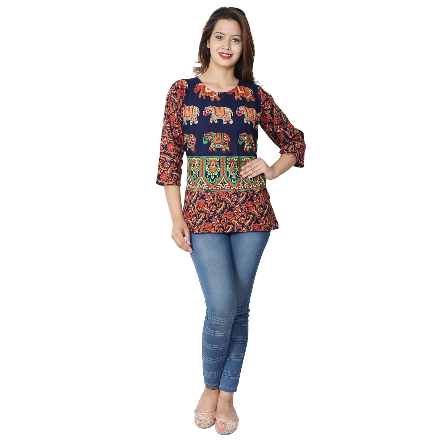 theurbanstreet 100% cotton rajasthani printed women's a-line top